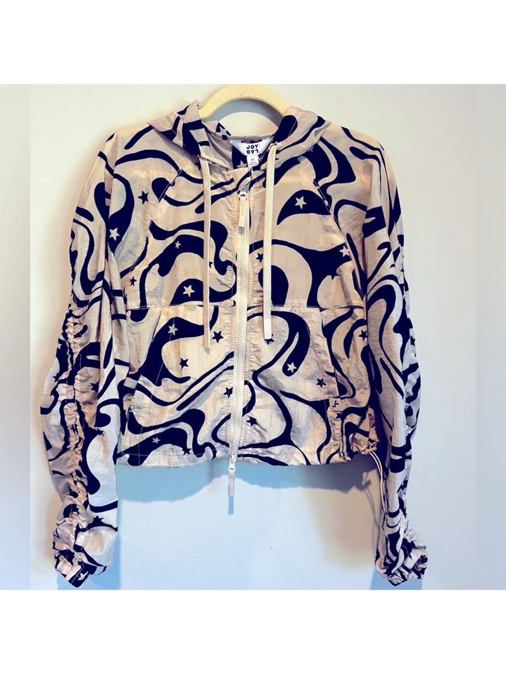 JoyLab Lightweight Hooded Windbreaker Jacket Abstract Moon Stars Swirl Print XS